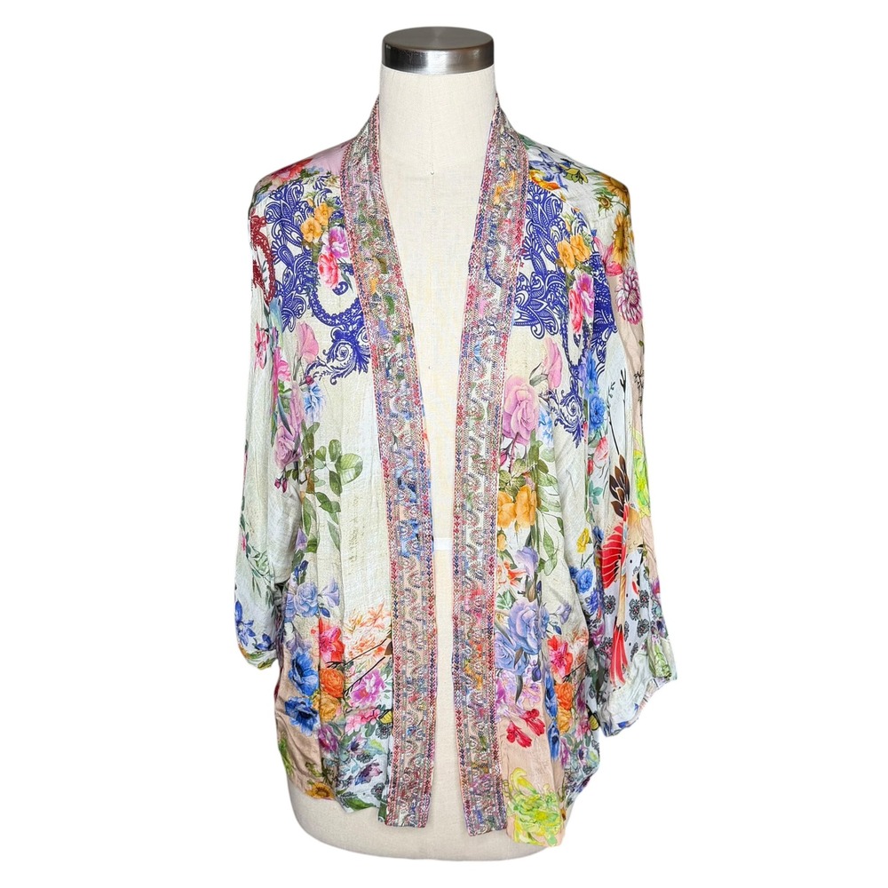 CHARLIE B Kimono Cardigan Multi Floral Paisley Open Front Women's Size Medium
